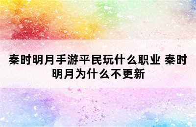 秦时明月手游平民玩什么职业 秦时明月为什么不更新